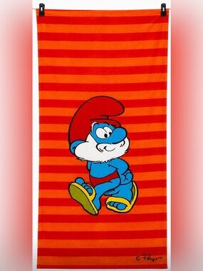 The Smurfs  Beach Towel – Red Striped Smurf Design 27”X55”